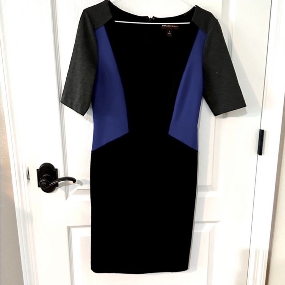 Dana Buchman Two Tone Blue Black Colorblock Sheath Dress